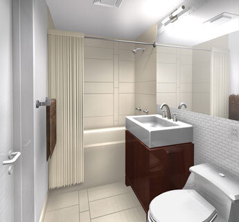 A rendering of a bathroom at The Blake apartment building